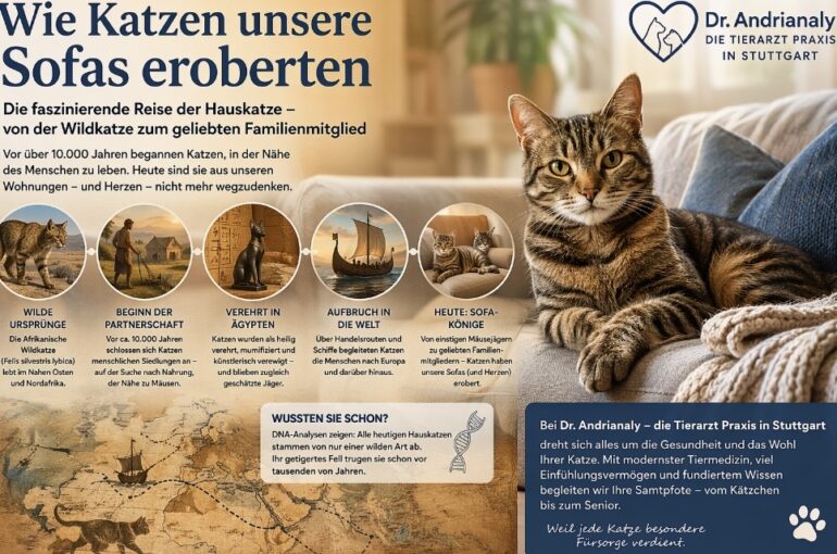 Dr. Andrianaly – die Tierarzt Praxis in Stuttgart: Wie Katzen unsere Sofas eroberten Katzen gelten oft als unabhängig und distanziert – doch ihre Erfolgsgeschichte erzählt etwas ganz anderes.